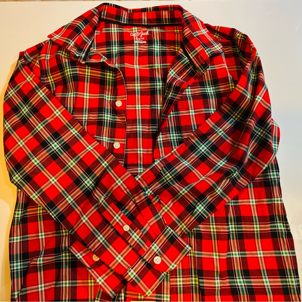 Cat & Jack Red and Black Plaid Button Down Shirt